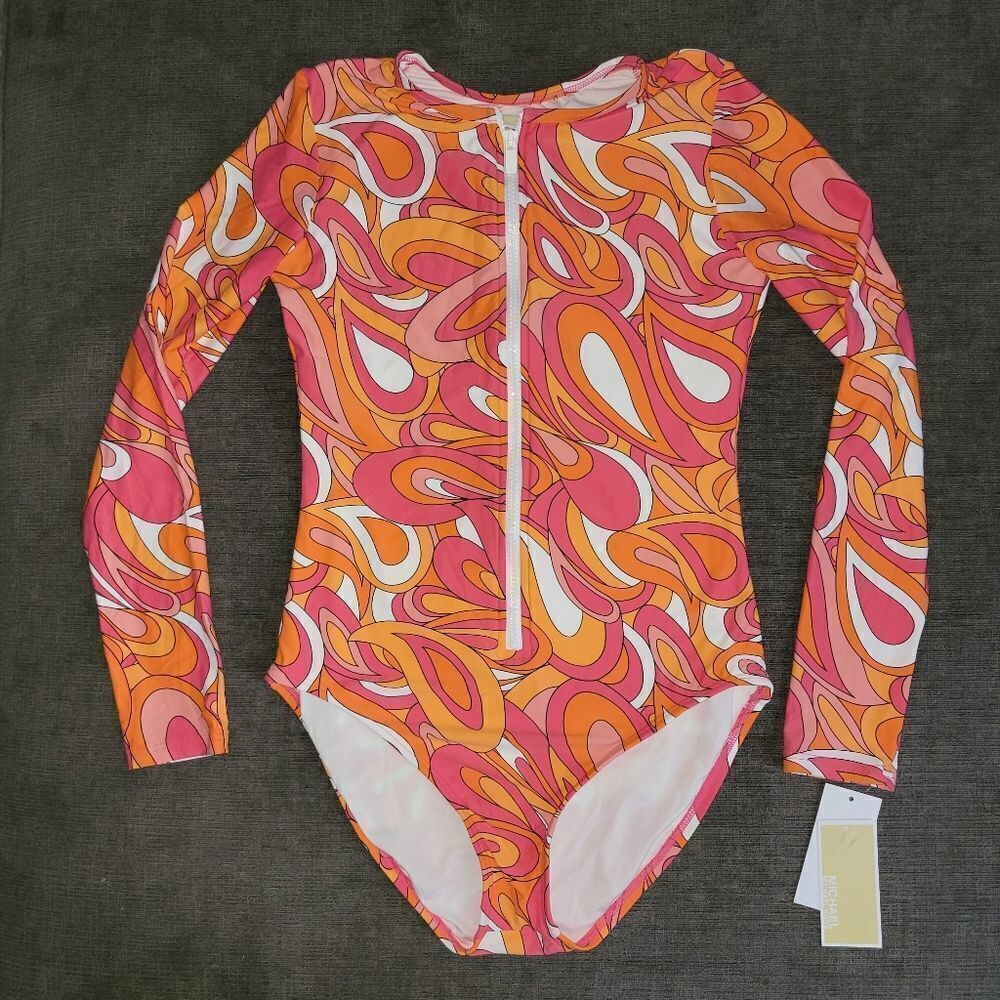 Michael Kors Rashguard Long Sleeve Swimsuit Paddle Suit Zipper size 10